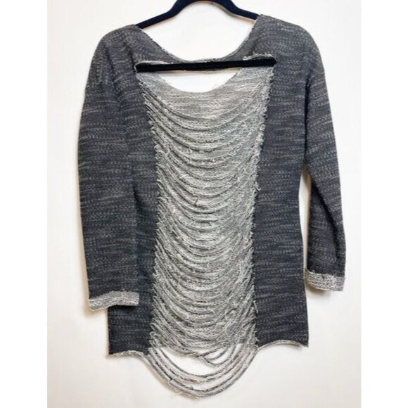 Pink Berry Gray Scoop Neck Sweater Distressed Skull Design Open Back Size Large - Picture 2 of 8